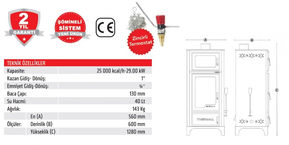 fd19f0c929 THERMALL T-25 MANOLYA DİKEY ŞÖMİNE FIRINLI KALORİFER SOBASI - Görsel 5